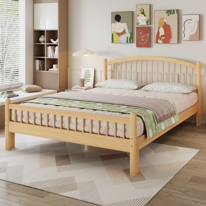 Lit Double 140x200 cm bois massif naturel design minimaliste tête & sommier à lattes robuste lit deux personnes Sans Matelas Lit Double 140x200 cm bois massif naturel design minimaliste tête & sommier à lattes robuste lit deux personnes Sans Matelas