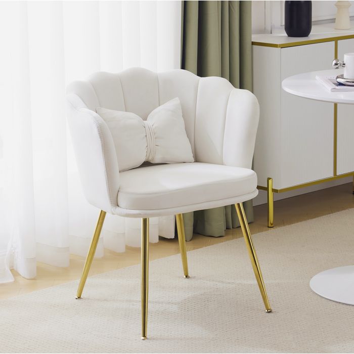 Fauteuil en velours beige 1 place avec dossier pétale coussin papillon et pieds métal doré moderne ORVRYN