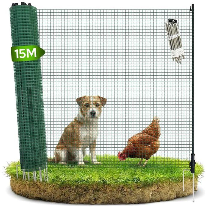 Clôture mobile 15 m Filet de clôture 90 cm de hauteur avec 15 poteaux Clôture de jardin flexible chiens poules petits animaux