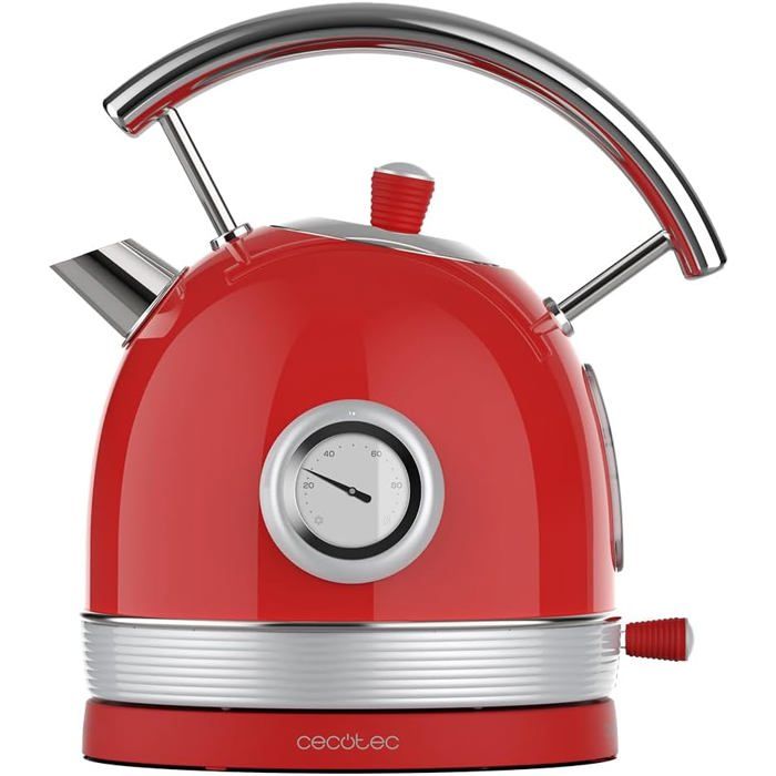 Bouilloire Vintage Inox 18L 2200W Thermomètre Intégré 8 Tasses Base 360° Design Rétro Rouge