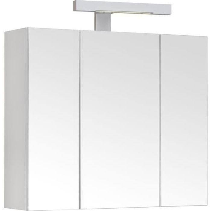 Armoire de salle de bain 60 cm - ALLIBERT BATH & DESIGN - PIAN'O - LED et prise - 3 portes miroir