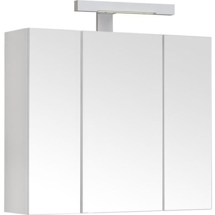 armoire de salle de bain 60 cm - allibert bath & design - pian'o - led et prise - 3 portes miroir