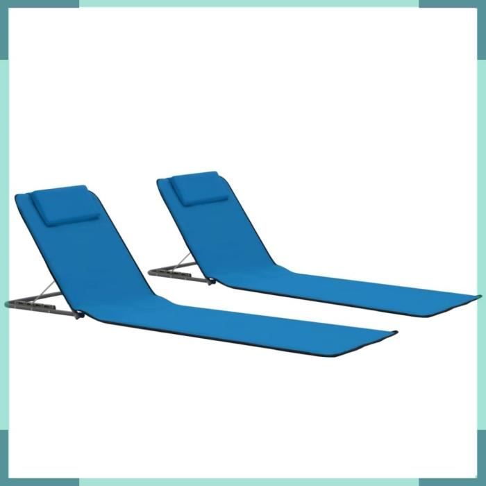 ASHATA Tapis de plage pliables 2 pcs Acier et tissu Bleu -FHE44327