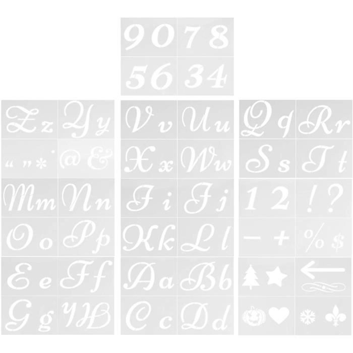 Lot De 24 Pochoirs Réutilisables Pour Lettres Et Chiffres - 18x10 Cm, En Plastique PET - Pour Scrapbooking, Peinture, Journal, Bricolage - 5