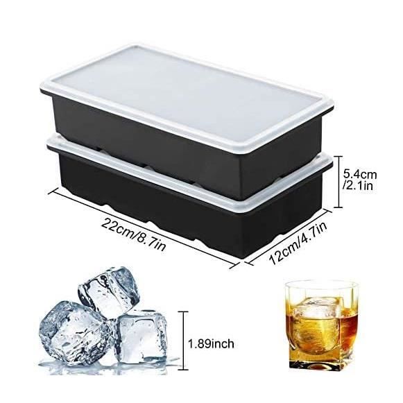 LessMo 3 Paquets Bac à Glaçons XXL 18 Compartiments - Avec Couvercle, Empilables, Pour Cocktails Et Boissons - Sans BPA