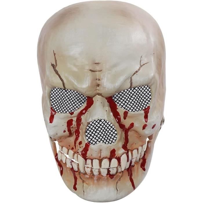 Jorzer Masque De Démon Réaliste, Crâne D'animal Complet Avec Cheveux, Bouche Ensanglantée Et Oreilles Spéciales, Décorations D'Halloween Effrayantes Pour Adultes