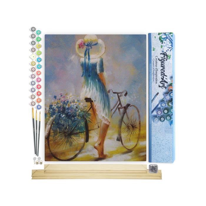 Figured'Art Peinture par Numéro Adulte Jeune femme à bicyclette