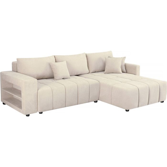 Canapé d'angle Convertible Torezio avec Coffre de lit et appuie-tête réglable. Angle Droit en Tissu Beige Canapé d'angle Convertible Torezio avec Coffre de lit et appuie-tête réglable. Angle Droit en Tissu Beige