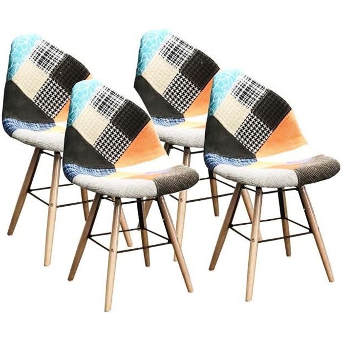 Designetsamaison Lot de 4 chaises scandinaves Patchwork - Minsk :  : Cuisine et Maison