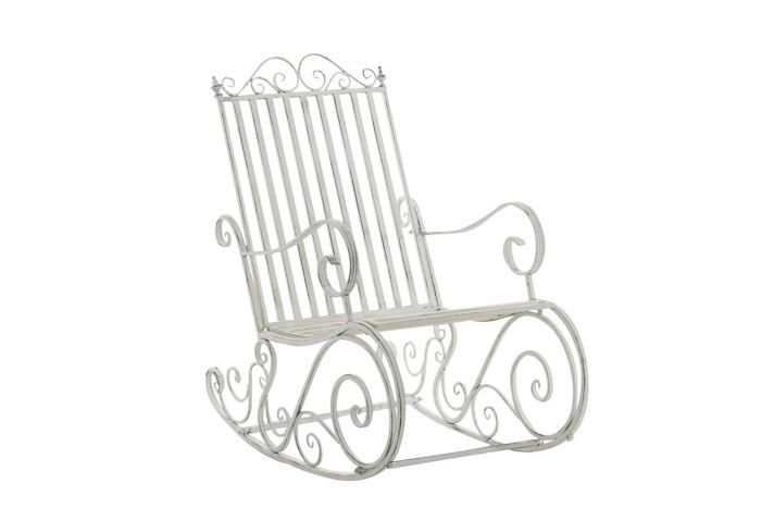 chaise fauteuil à bascule rocking chair pour jardin en fer blanc vieilli mdj10104