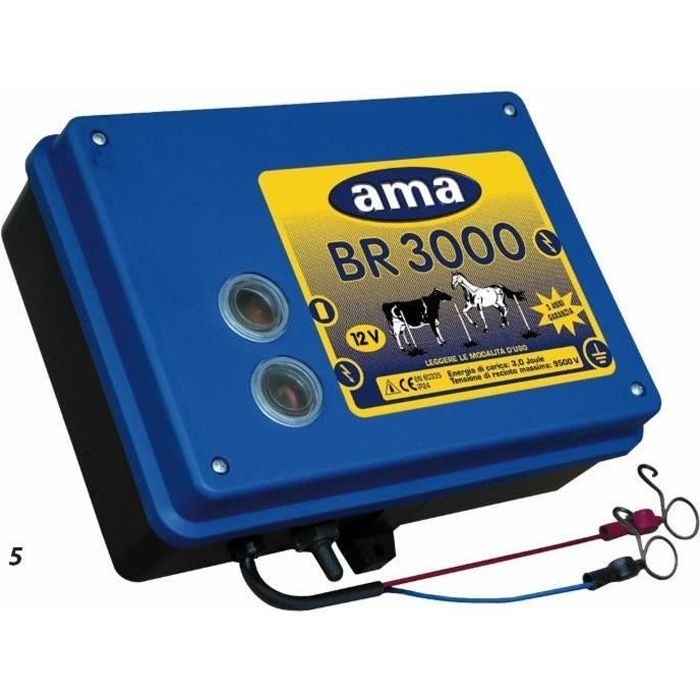 Moutons Bovins Chevaux Electrificateur de Cl/ôture Electrique 12V T-Mech Imperm/éable 1.0J 10KM Aliment/é par Batterie Kit de Fixation pour Volailles