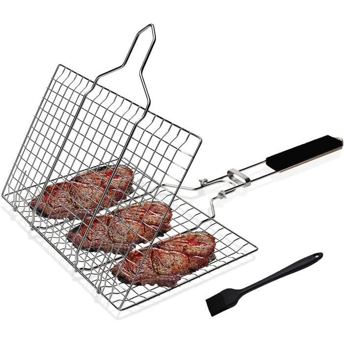 Grille Barbecue QEM 58,5 × 40 Cm – Poignée Bois, Barres 6 Mm, Ultra Résistante Pour Grillades Parfaites