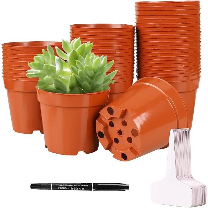 Lot De 100 Pots De Semis En Plastique - Diamètre 9,5 Cm, Hauteur 8 Cm, Trous De Drainage, Pour Plantes Et Semis