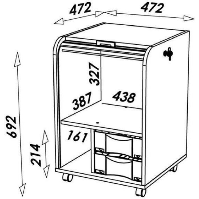 caisson de bureau - contemporain - noir - 2 tiroirs - fermeture à clé - fabrication française