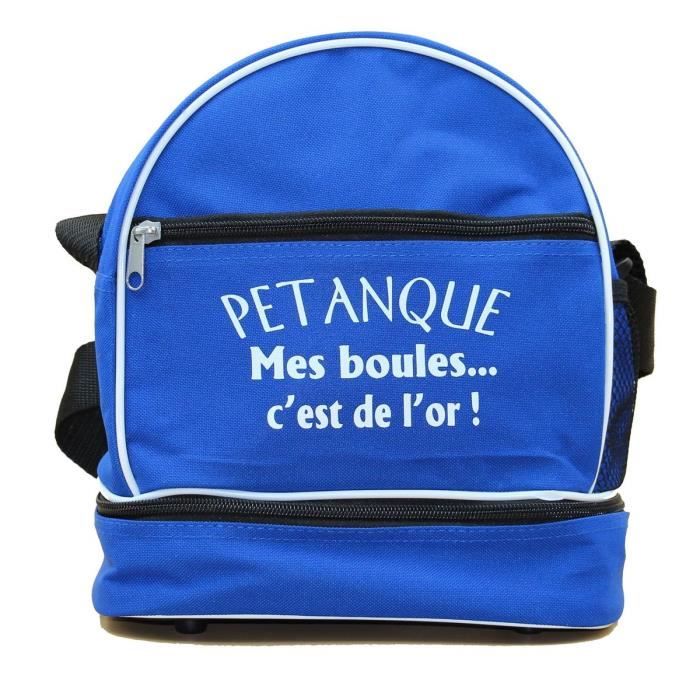 Sac bandoulière pour 3 boules de pétanques - Mes boules cest de lor - bleu