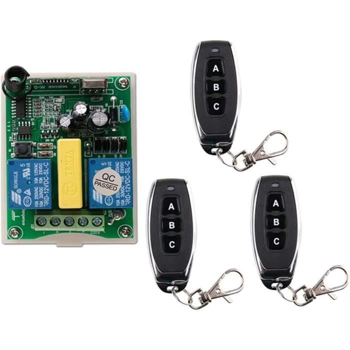 Système De Télécommande RF 2 Canons Portée 3km - DC 12V, émetteur/récepteur, Pour Commande à Distance D'interrupteurs