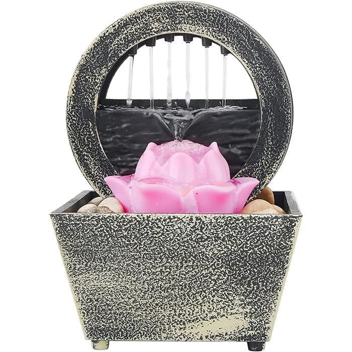 Fontaine à Eau Cascade Intérieure USB - Lotus Doré Avec LED Chaude, Pierres Naturelles, Décoration Zen Maison/Bureau