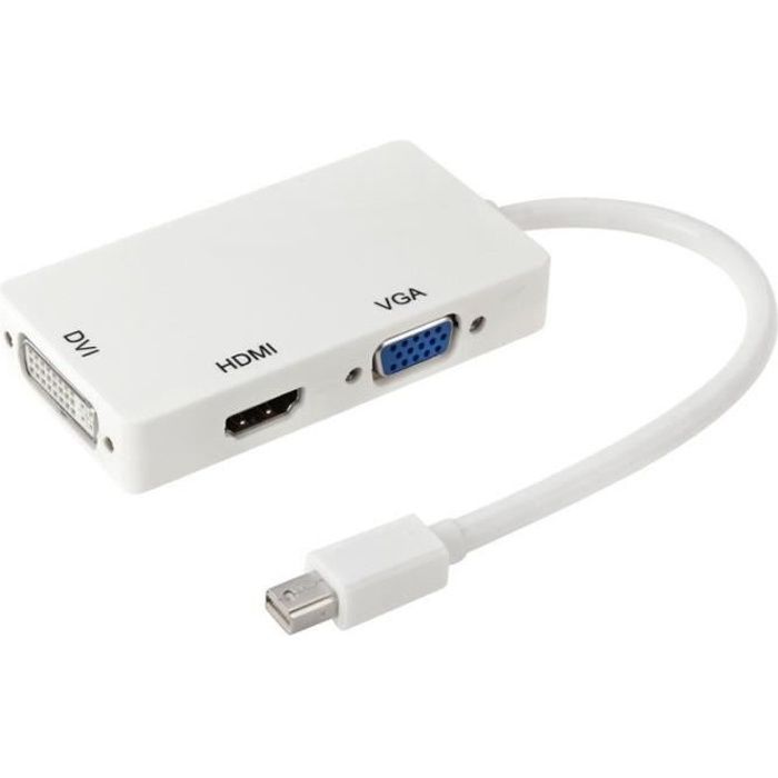 Cable Audio Video - Câble Adaptateur Mini DisplayPort Mâle vers HDMI + VGA + DVI Femelle Convertisseur pour Mac Book Pro Air,(Blanc)