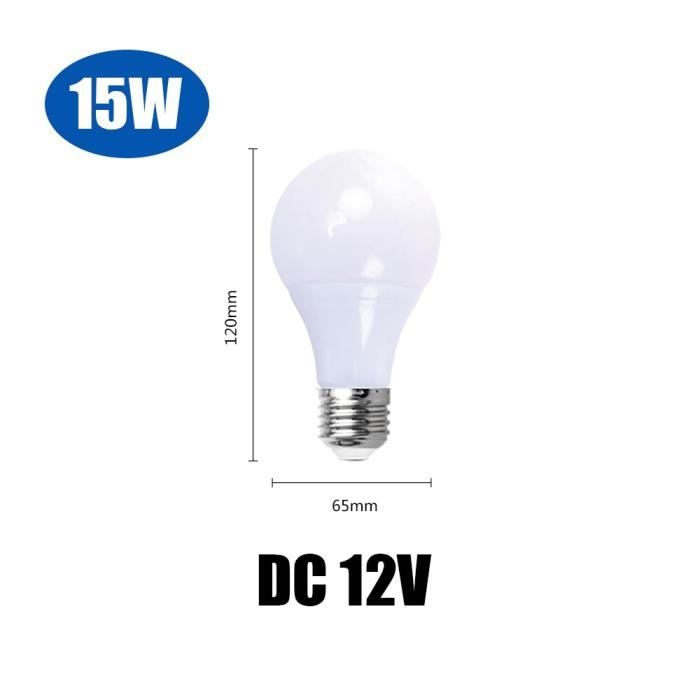 (15W E27 DC12VCold White)Ampoule LED de Lampes Solaires à Basse Tension, Éclairage à 12 V CC