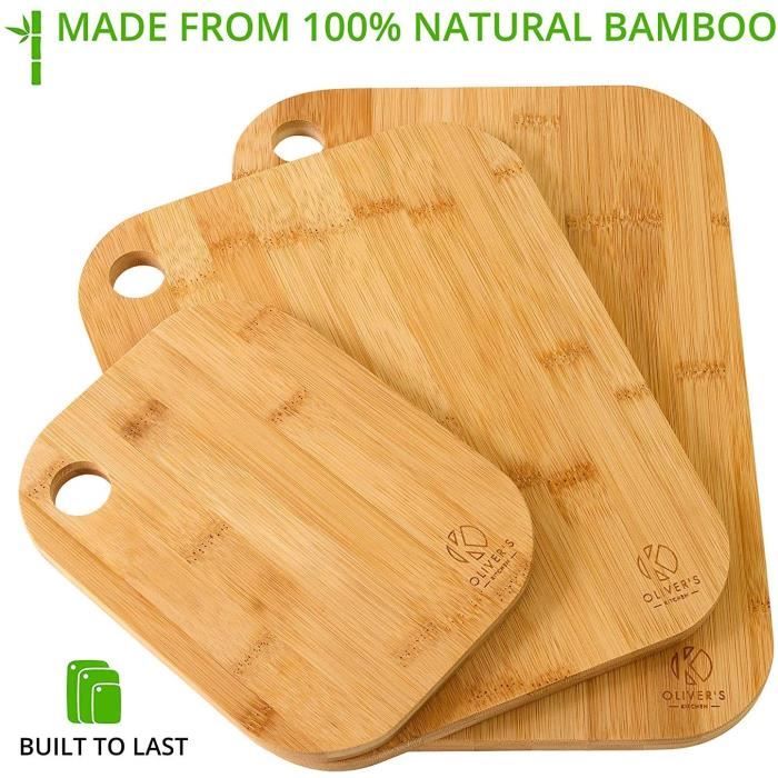 Set de 3 planches à découper en bois Oliver’s Kitchen Différentes tailles pour toutes les occasions Durable et résistante Planches à découper en bambou 100 % naturel et biologi 