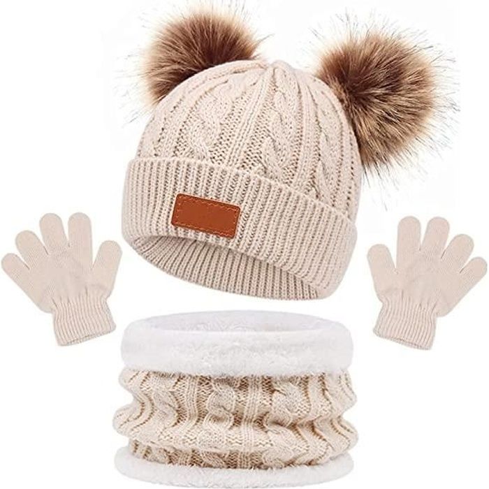 Ensemble trois pièces pour enfant, écharpe, gants, joli bonnet en