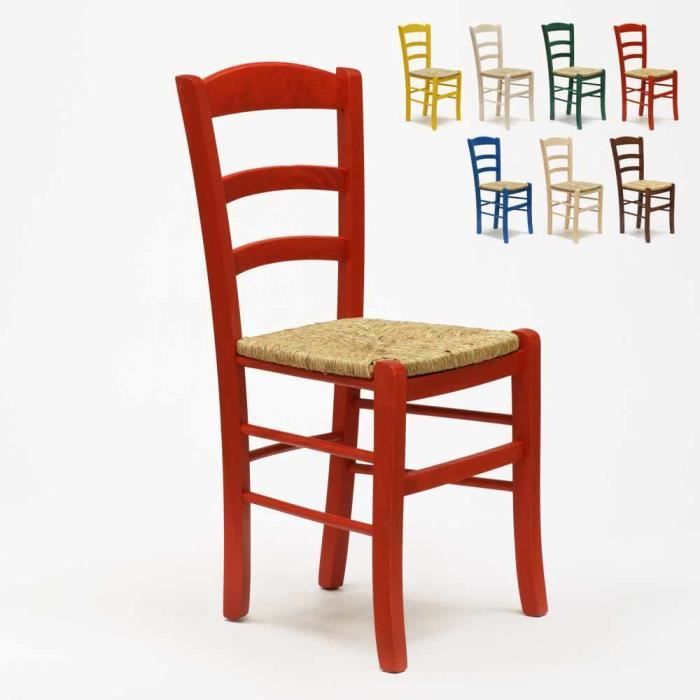 chaise en bois et assise en paille pour salle a manger bar et restaurant paesana couleur rouge cdiscount maison