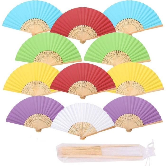 Eventail - Mariage - Pliant - Multicolore - Bois et Papier