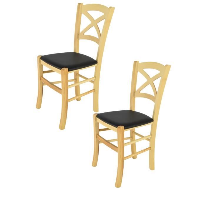 Tommychairs Set 2 Chaises Cross Pour La Cuisine Et Bar Solide Structure En Bois Coleur Naturel Et Assise En Cuir Artificiel Noir Achat Vente Chaise Bientot Le Black Friday Cdiscount