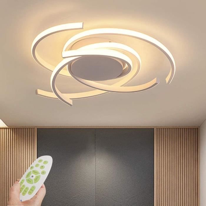 Plafonnier lampe en bois dimmable plafonnier LED salon, variateur 3  niveaux, métal, 40W 2000Lm 3000K, LxH 80x13 cm