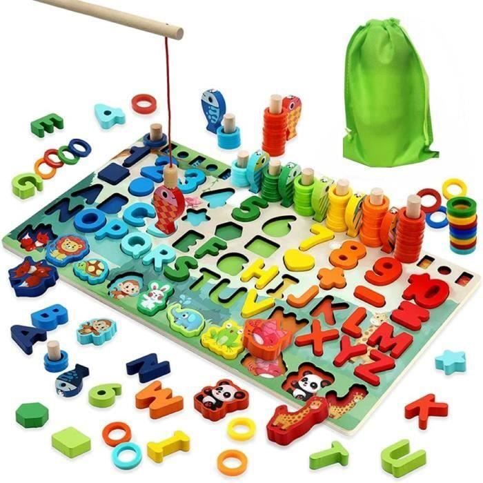 Voamuw Puzzle En Bois Enfant – 3 Pièces Alphabet, Chiffres Et Formes, Montessori éducatif Dès 3 Ans