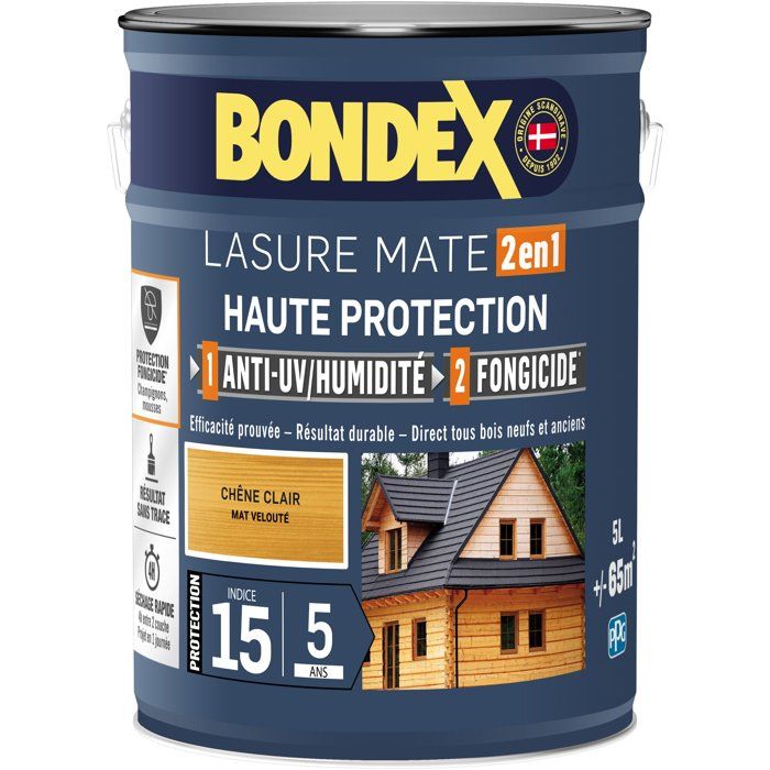 Lasure 2 en 1 Haute protection Chêne satin BONDEX 5