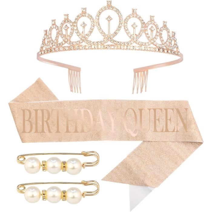 Écharpe Et Diadème 35 Ans Or Rose - Ensemble Couronne Strass Et Écharpe Fabuleuse Pour Anniversaire Femme
