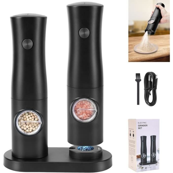 Ensemble de moulin à sel et à poivre électrique avec lumière Led, Rechargeable par USB, automatique, moulin à épices réglable, outil de cuisine  15