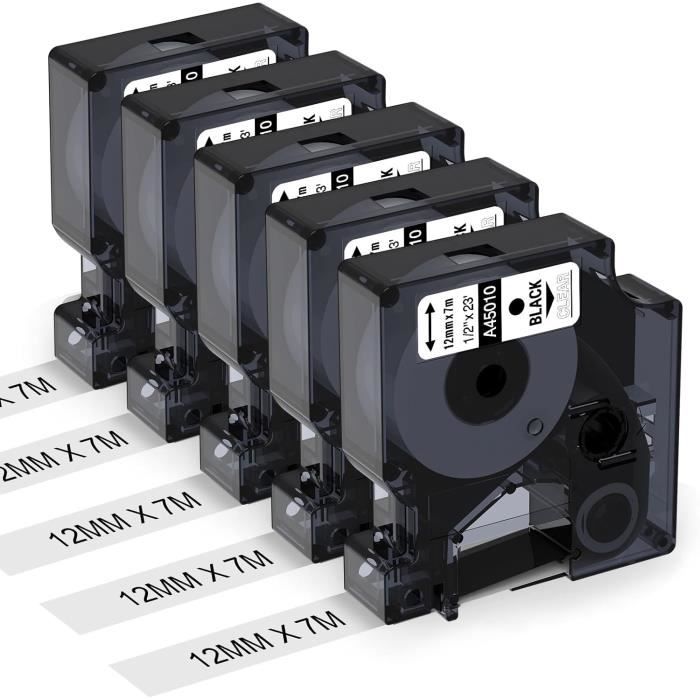 Cartridges Kingdom 2 x D1 45010 12mm x 7m Black on Transparent Label Tapes Compatible with DYMO Label Printers