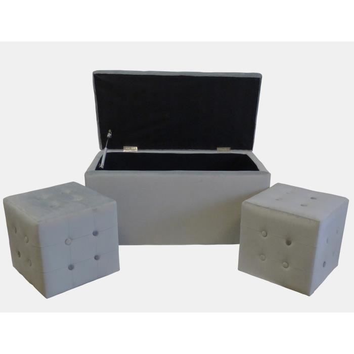 Banc Coffre 2 Poufs Velours Chester 85 X 44 Cm Et 35 X 35 Cm Gris Clair Achat Vente Pouf Poire Velours Et Rembourrage 100 Polyester Cdiscount