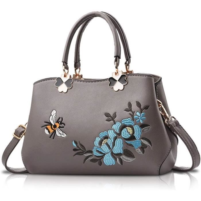 NICOLE & DORIS Femmes Sacs À Main Pompon Sac Style De Mode Zipper Sac À Bandoulière Dames Fourre-Tout Sac Cabas Porté Epaule Bandoulière PU Style Cuir Petit Sac Carré Bleu