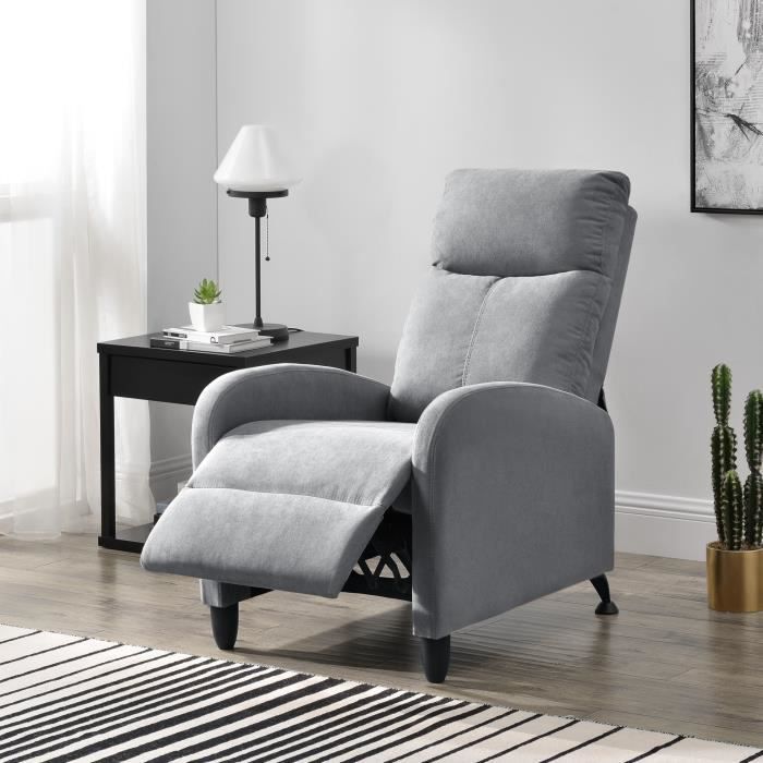 fauteuil relaxant bregenz inclinable et repose-pieds textile gris clair