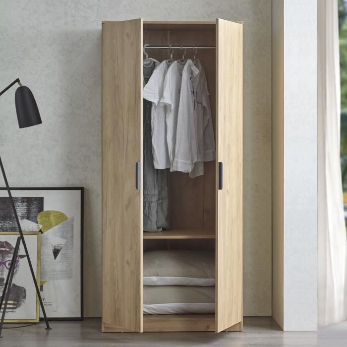 Armoire de chambre Eiselfing 1 penderie et 1 étagère MDF 176 x 80 x 52 cm effet chêne