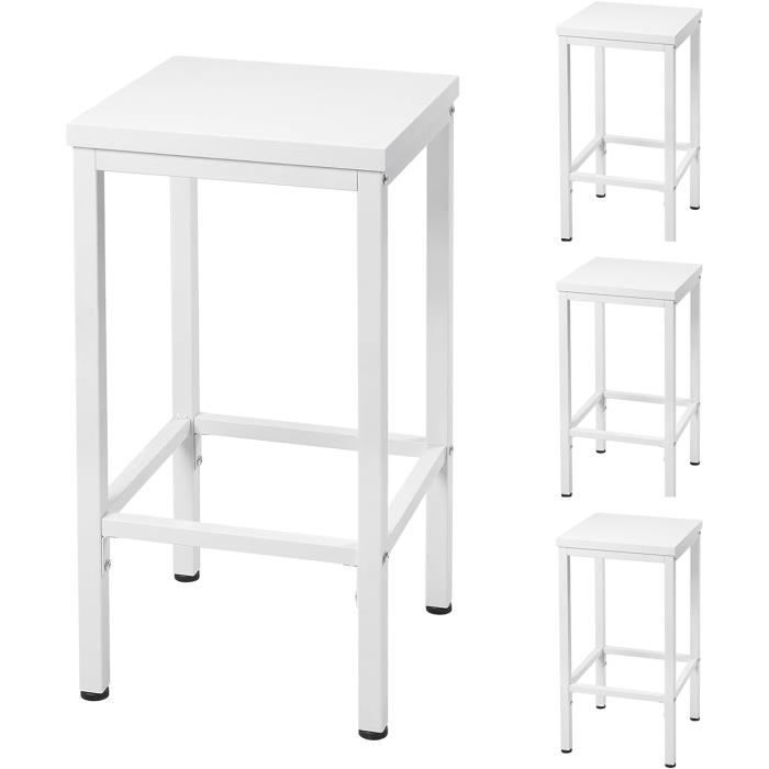 EUGAD Lot de 4 Tabouret de Bar Chaise de Cuisine Industriel avec Repose-Pieds en Bois Aggloméré + Métal Blanc E0AG0082-4