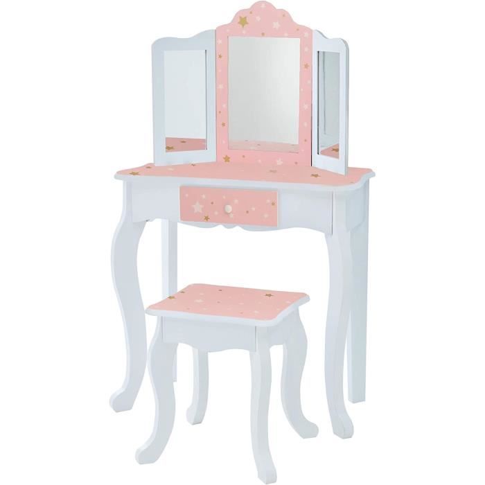 fantasy fields coiffeuse enfant en bois table maquillage miroir tabouret teamson td-11670q