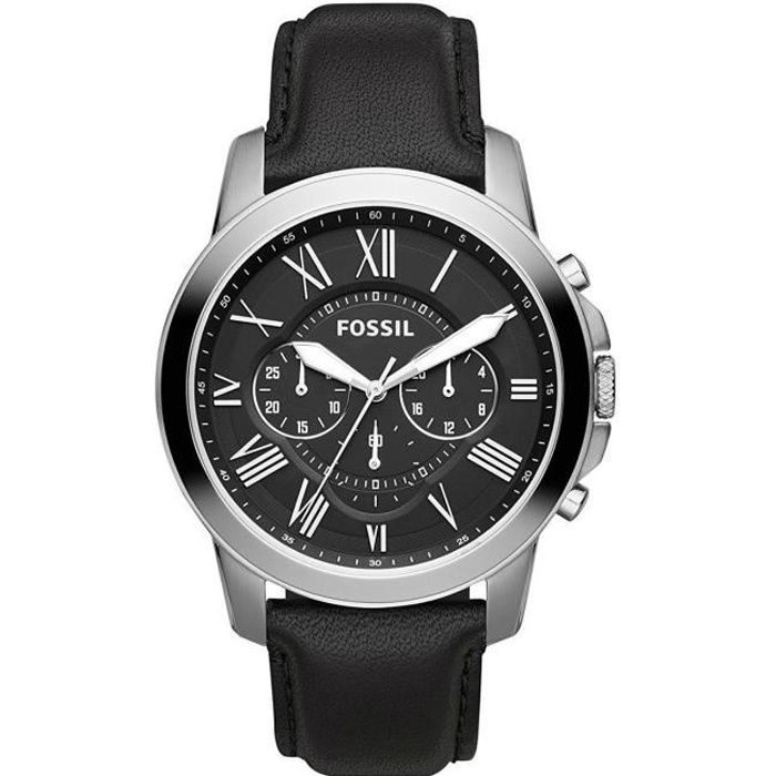 Fossil Grant Homme 44mm Bracelet Cuir Noir Quartz Analogique Montre FS4812IE
