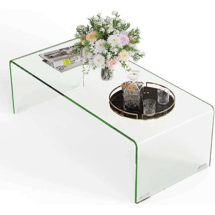 GOPLUS Table Basse Verre Trempé 108X50X35 CM,Style Moderne Minimaliste sans Assemblage,pour Salon,Chambre,Appartement
