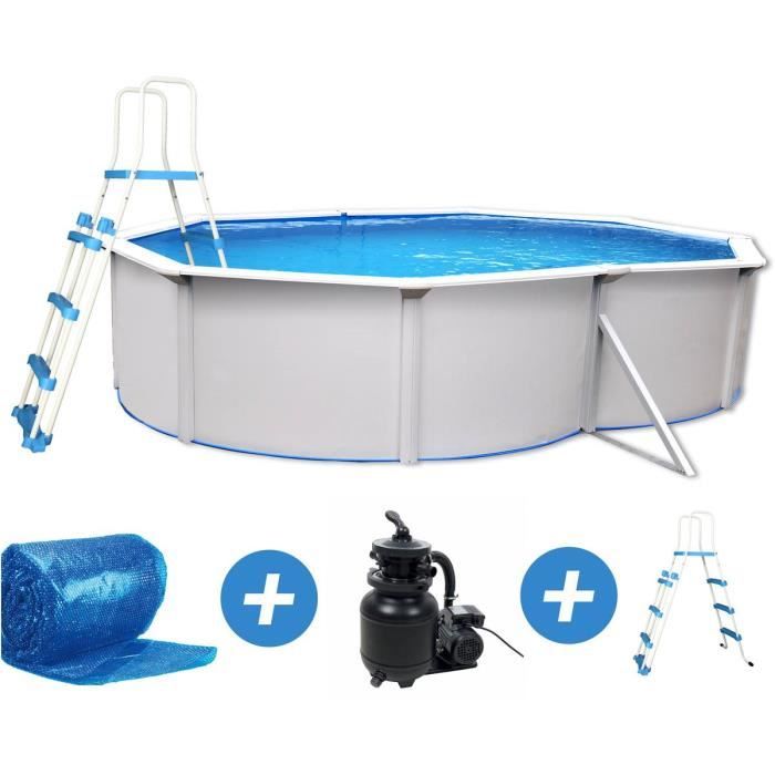 Piscine acier ovale - HABITAT ET JARDIN - Caracas - 16 m3 - Filtre à sable - 4.90 x 3.60 x 1.2 m