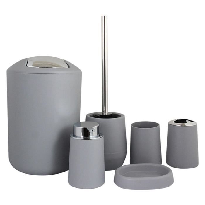 Lyrlody Ensemble Accessoires Salle De Bain 6 Pièces Noir – Porte-Brosse, Gobelet, Distributeur Savon, Porte-Savon, Porte-Brosse WC + Poubelle Ensemble Accessoires Salle De Bains