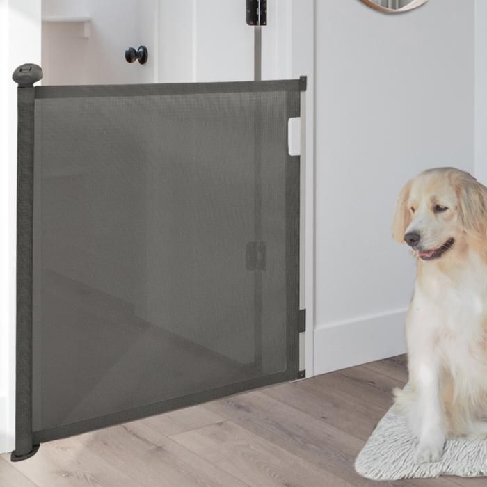 Meilleurs prix pour IDMARKET Barrière de sécurité rétractable pour animaux domestiques 130 cm gris