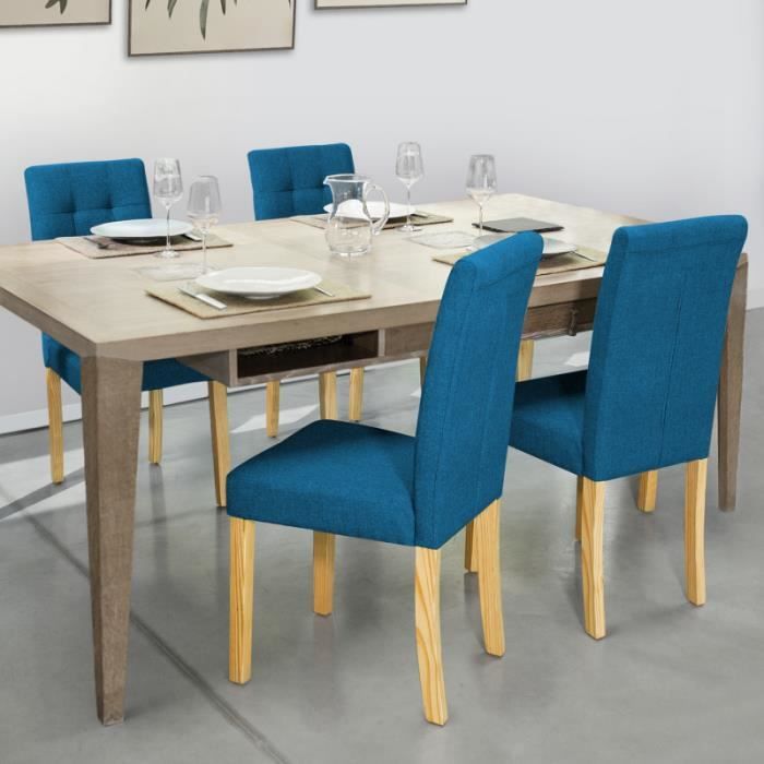 chaises de salle à manger polga bleu canard - idmarket - lot de 4 - design scandinave - confortable