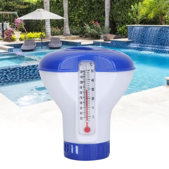 Distributeur Chlore Flottant Avec Thermomètre - Pour Piscine/Spa - Comprimés 1.5 Pouces - ABS