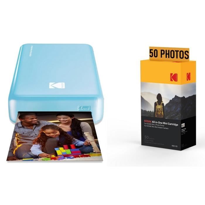 KODAK Pack Imprimante Photo Printer PM220 et cartouche MSC50 - Photos 5.4 * 8.6 cm, WIFI, Compatible avec iOS et Android - Bleu