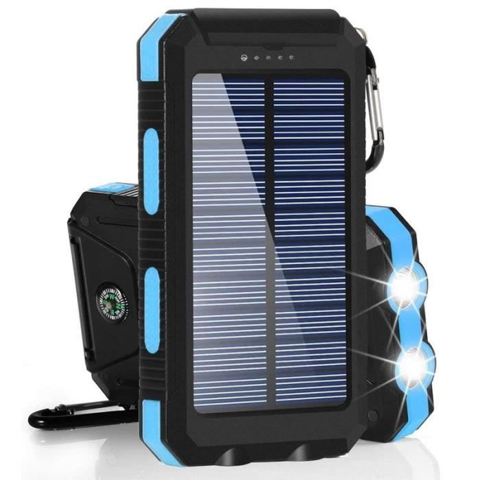 Powerbank Solaire 20000mAh - 2 Ports USB, Lampe Torche LED, étanche, Idéal Camping, Randonnée, Voyages