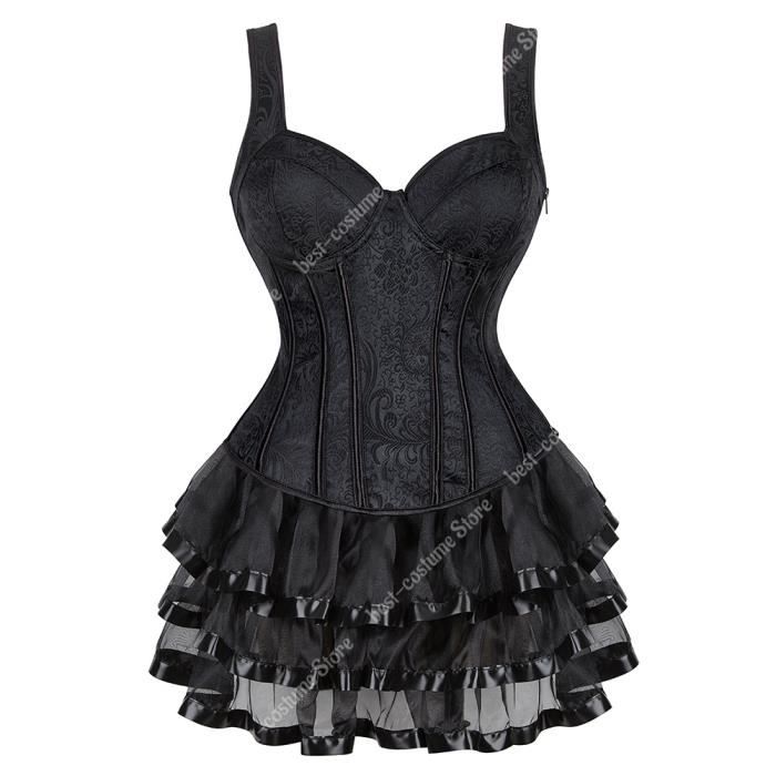 Corset Bustier Burlesque Grebrafan - Dentelle Noire Avec Baleines | Taille S-6XL | Pour Lingerie Ou Cosplay